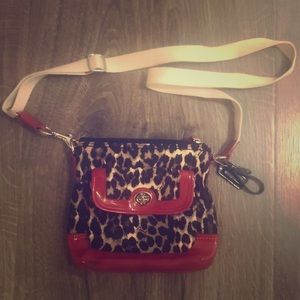 Red leather and leopard print coach purse